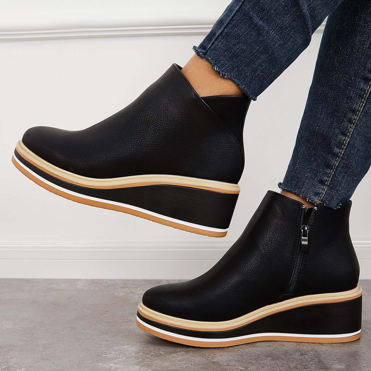 Trendige Damen Stiefeletten mit Reißverschluss und Plateau - Alessia