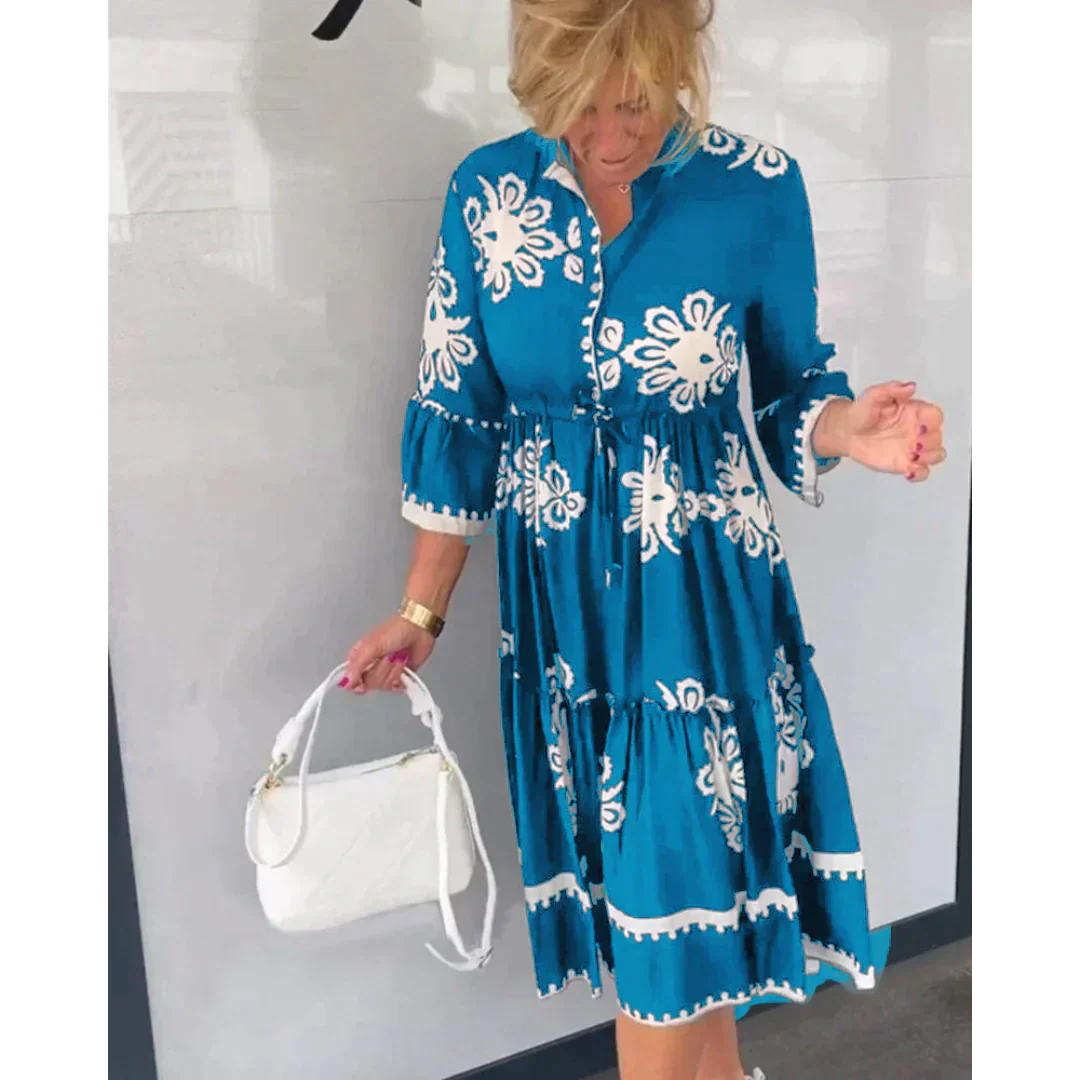 Trendiges Kleid mit Blumenmuster und 3/4-Ärmeln – Elin