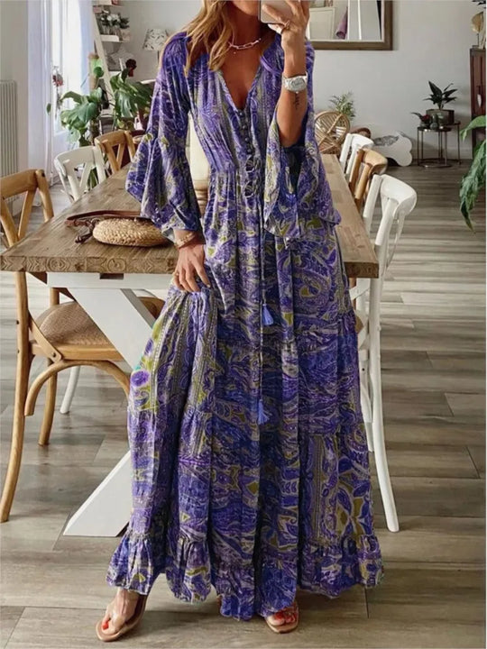 Boho Maxikleid mit fließender Passform & Details – 1+1 GRATIS – Amira