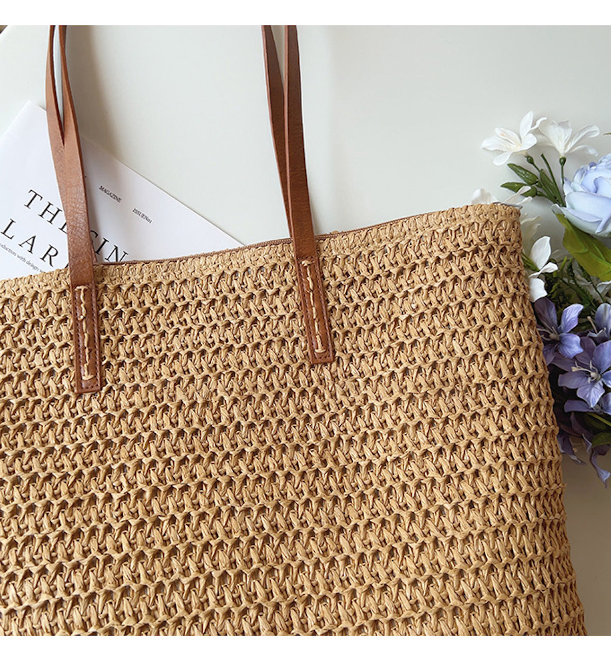 Geflochtene Korbtasche mit Lederhenkeln – SummerBreeze Tote