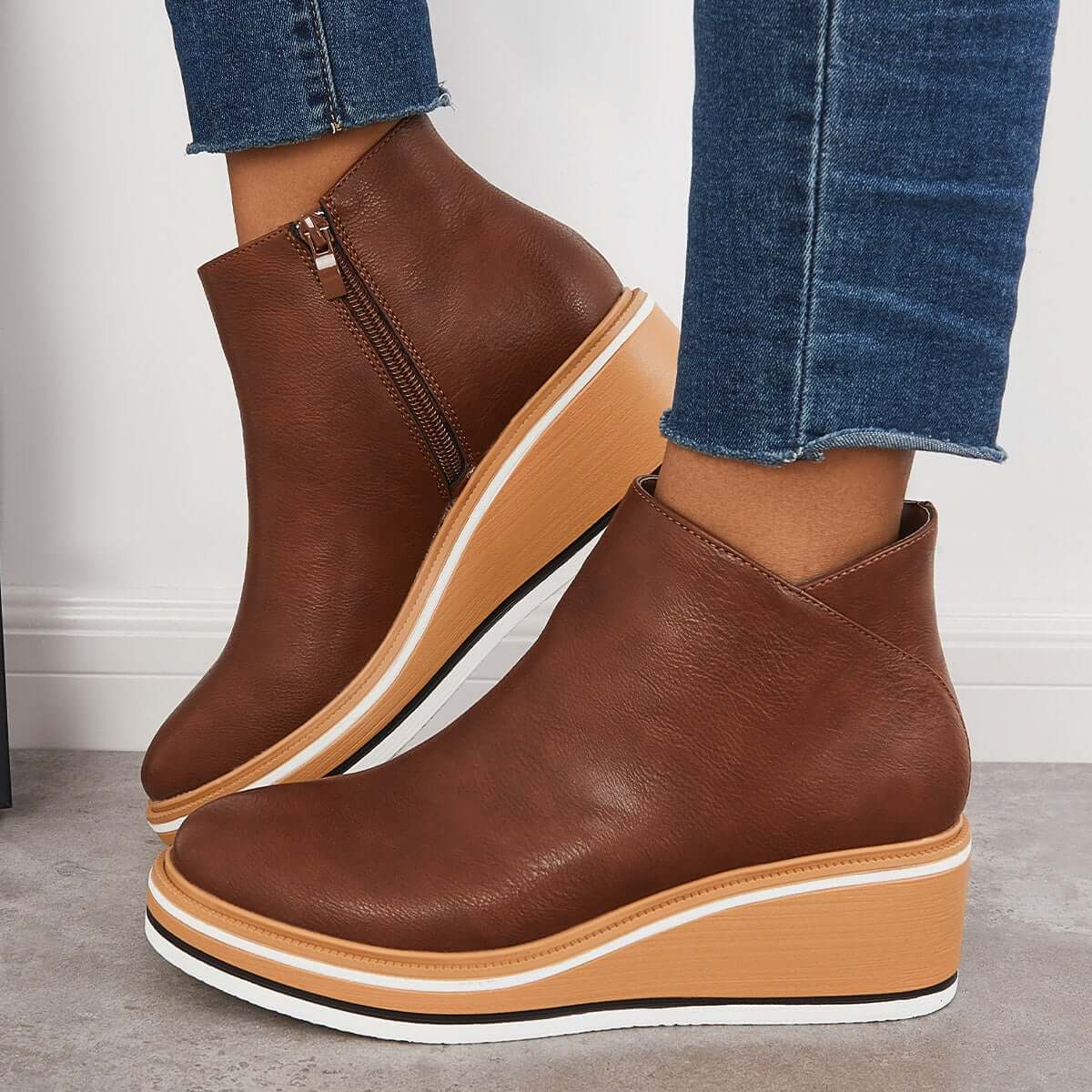 Trendige Damen Stiefeletten mit Reißverschluss und Plateau - Alessia