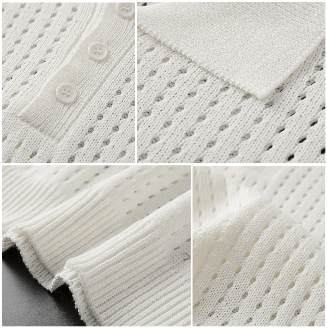White Airy Men's Polo with Fine Knit Texture – Daan