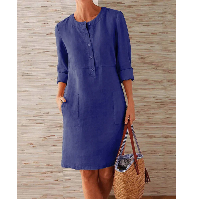 Stilvolles Damen Freizeitkleid mit Taschen & Rundhalsausschnitt – Niva