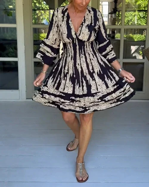 Luftiges & Stylishes Damenkleid mit V-Ausschnitt und 3/4-Ärmeln – Elina