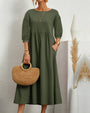 Damen Midikleid mit Rundhalsausschnitt & Laternenärmeln – Selina