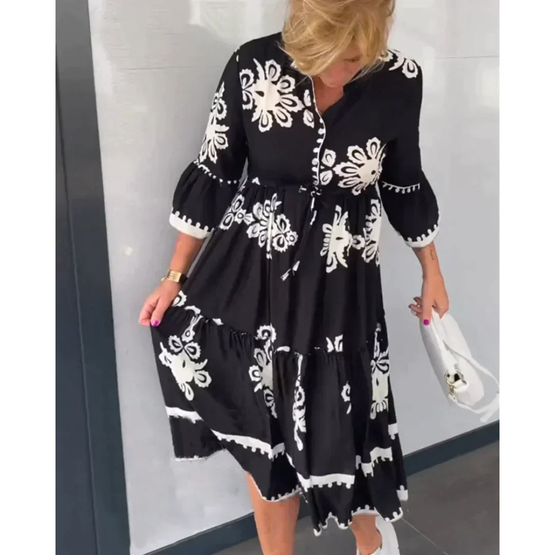 Trendiges Kleid mit Blumenmuster und 3/4-Ärmeln – Elin