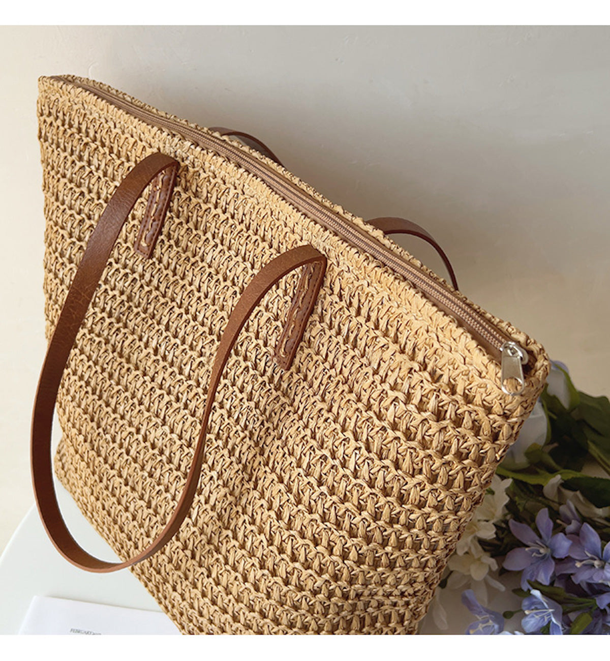 Geflochtene Korbtasche mit Lederhenkeln – SummerBreeze Tote