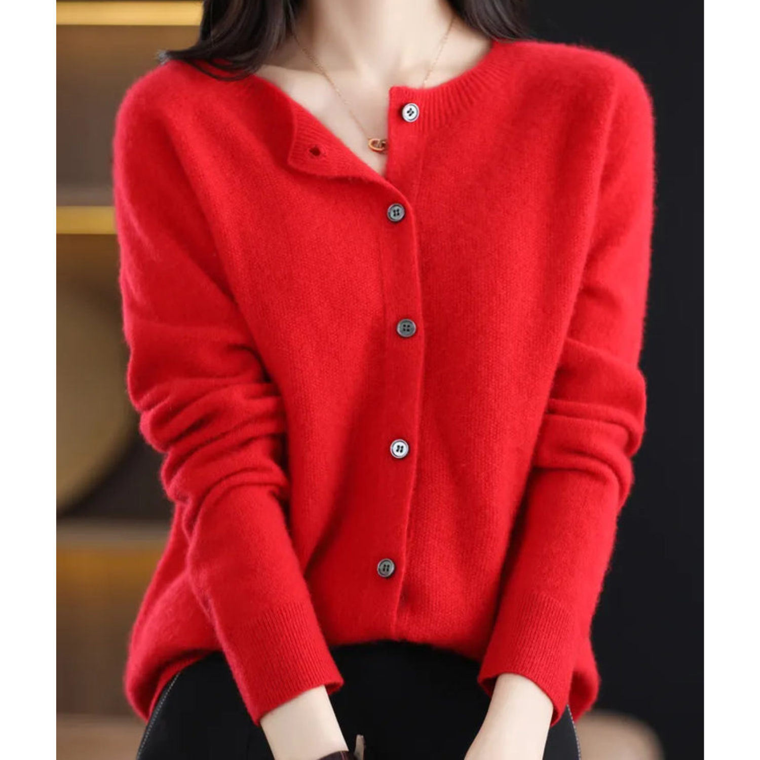 Damen Rundhals-Cardigan – Amalia Herbstzauber