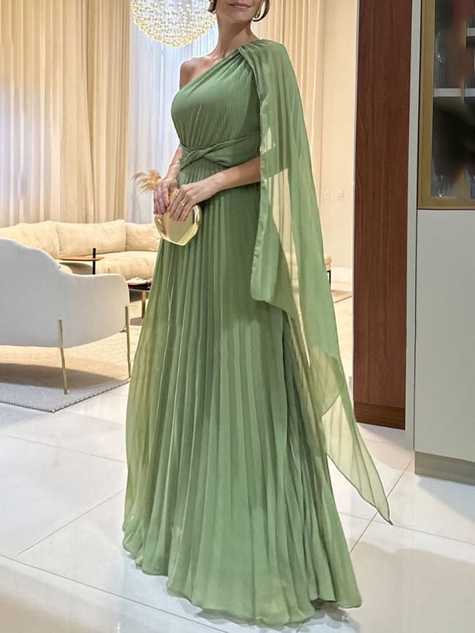 Trendy Ein-Schulter Maxikleid mit Plisseefalten – Mirella