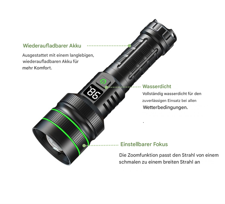 Extrem Helle und Zoombare LED-Taschenlampe - PowerBeam