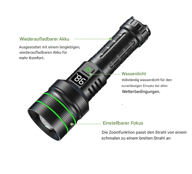 Extrem Helle und Zoombare LED-Taschenlampe - PowerBeam