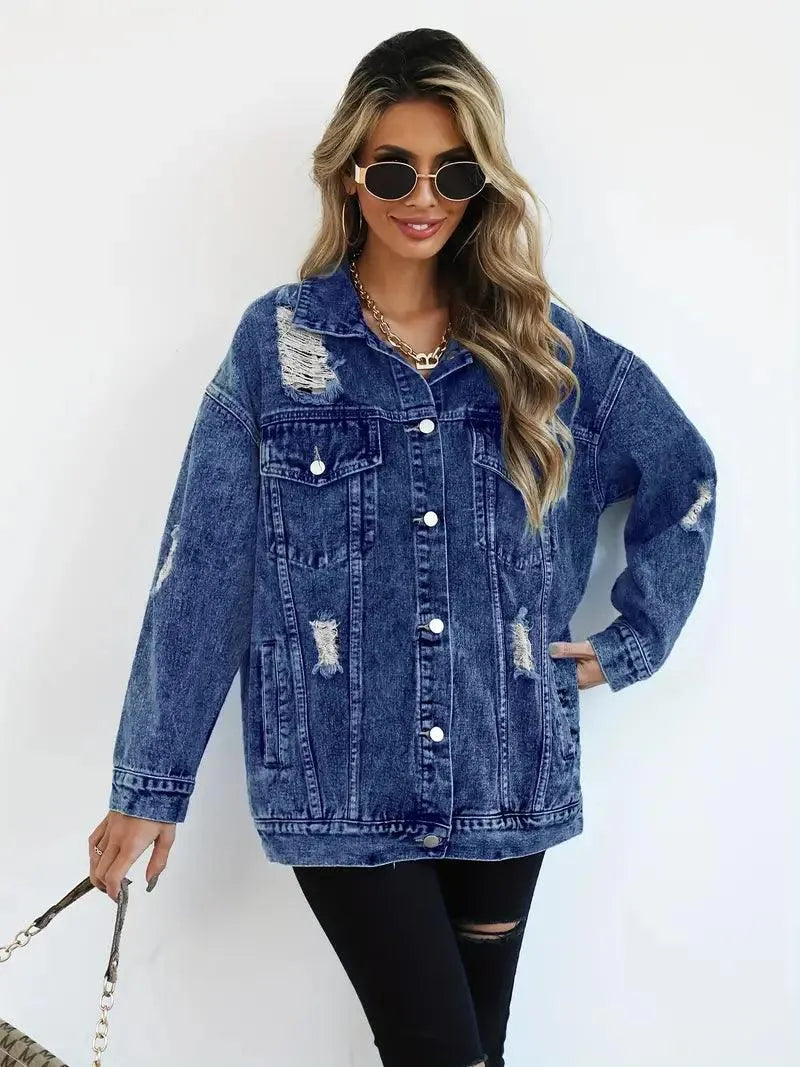 Wasserfeste & Gefütterte Oversized Damen Jeansjacke mit Kapuze – Talia