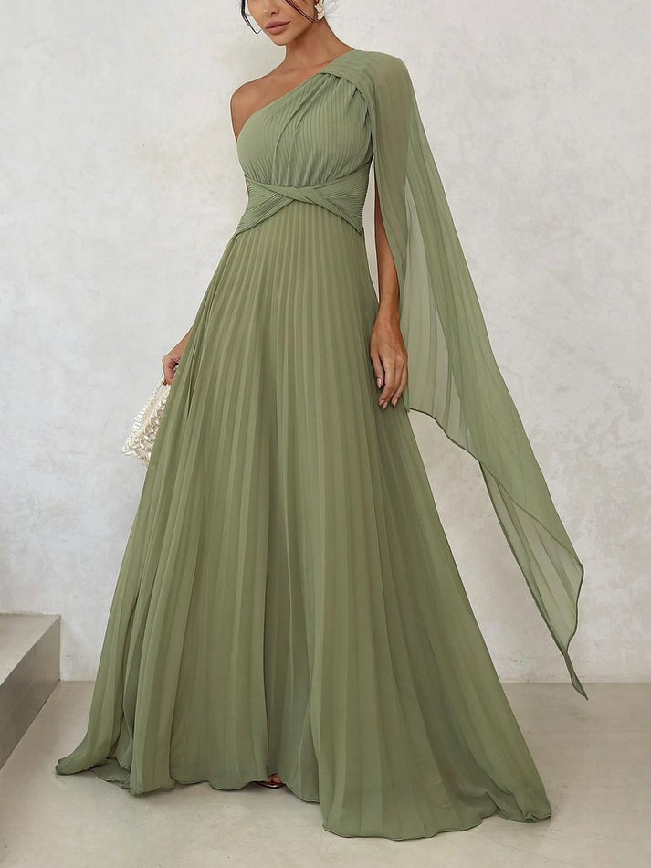 Trendy Ein-Schulter Maxikleid mit Plisseefalten – Mirella