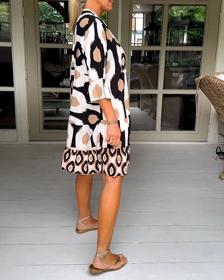 Trendy Kurzarmkleid mit abstraktem Print & lockerem Schnitt – Liora