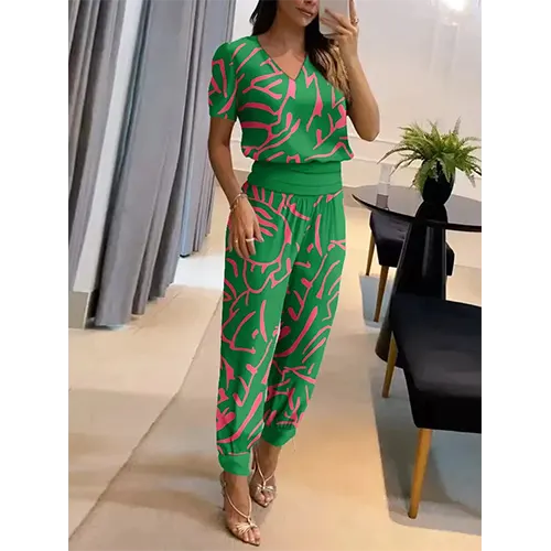 Trendiger Damen Jumpsuit mit Kurzarm & weitem Bein – Alina