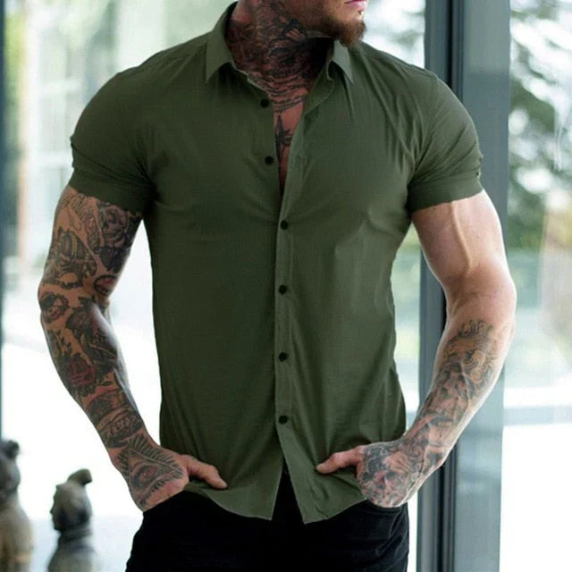 Strak Stretch Men's Shirt with Short Sleeves - Luca