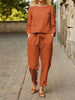 Zweiteiliges Damen Outfit mit Rundhals-Shirt & Hose mit Gummibund – Nia