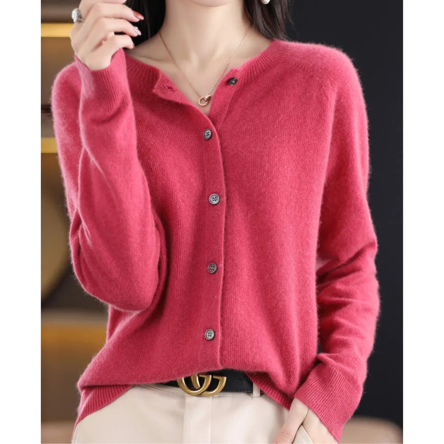 Damen Rundhals-Cardigan – Amalia Herbstzauber