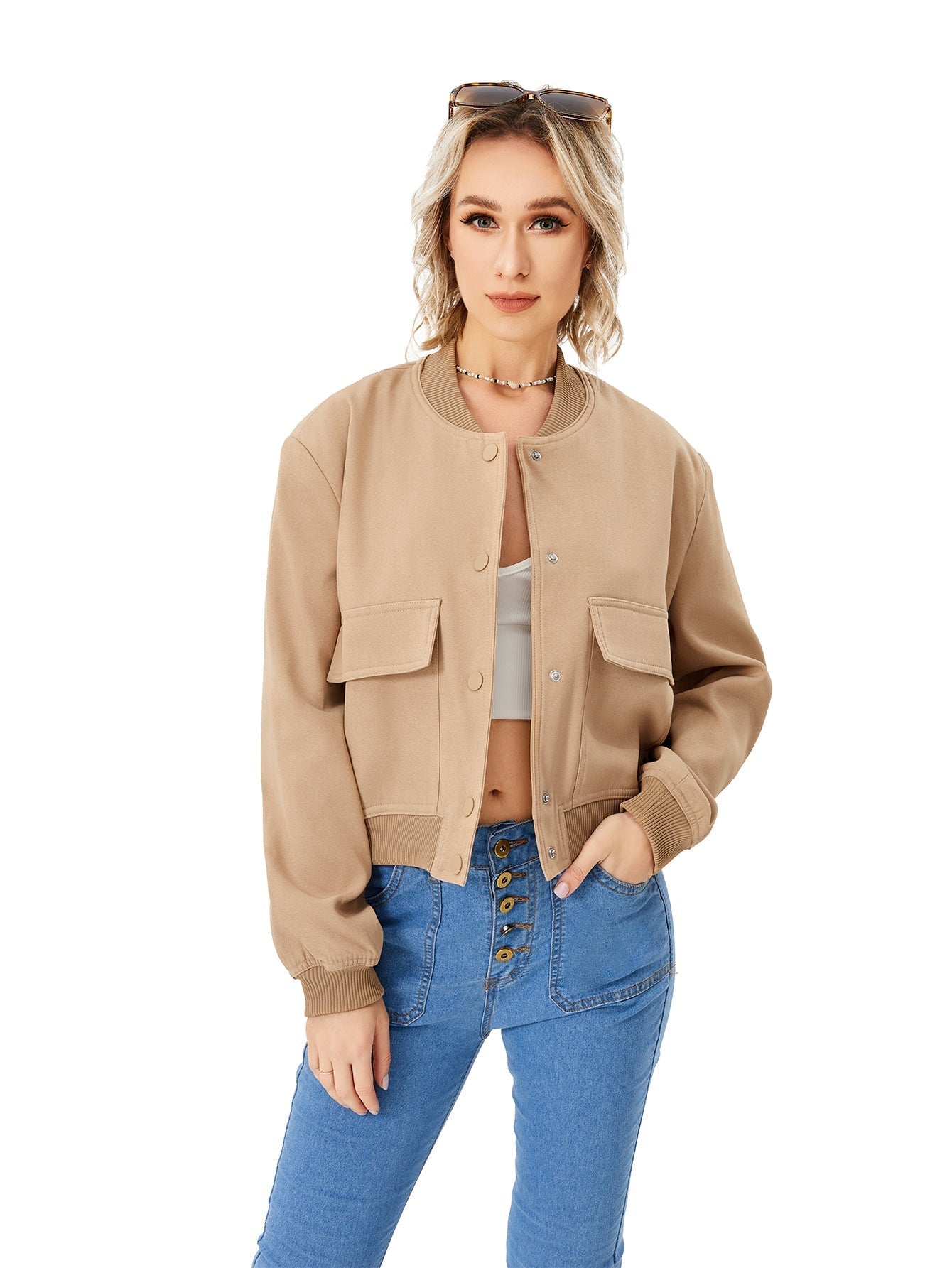 Leichte Damen-Bomberjacke mit Knopfverschluss – Mira