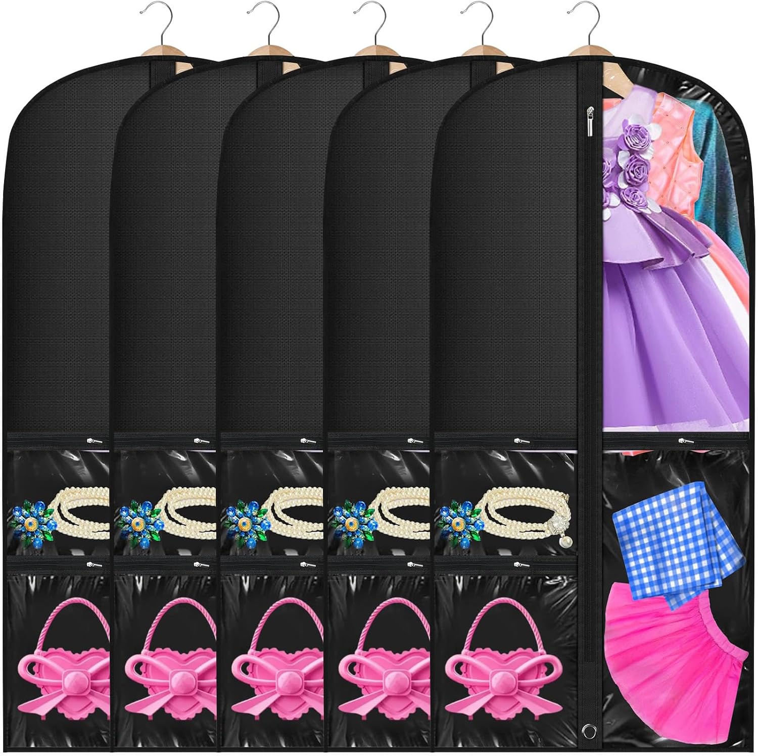 Tanz- und Kostüm-Kleidersack Set – 5er-Pack mit Durchsichtigen Taschen und Faltlasche (Kaufe 1, Erhalte 1 GRATIS)