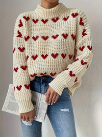 Knitted Sweater for Women with Heart Pattern and High Collar – Nola