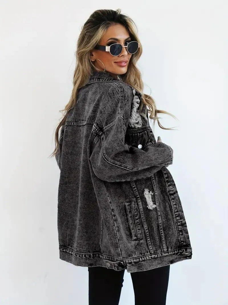 Wasserfeste & Gefütterte Oversized Damen Jeansjacke mit Kapuze – Talia