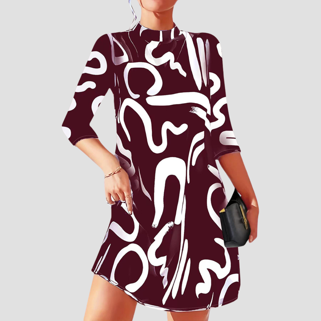 Damen Minikleid mit langen Ärmeln & Rundhalsausschnitt – Elanora