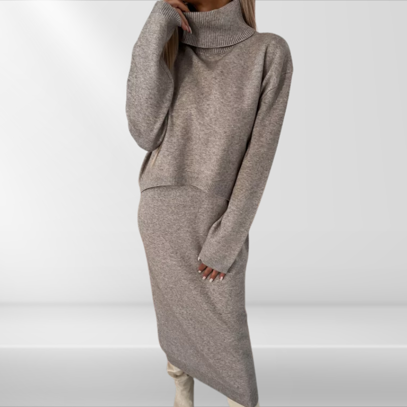 Damen Midikleid mit Rollkragen und Jersey-Detail – Larissa