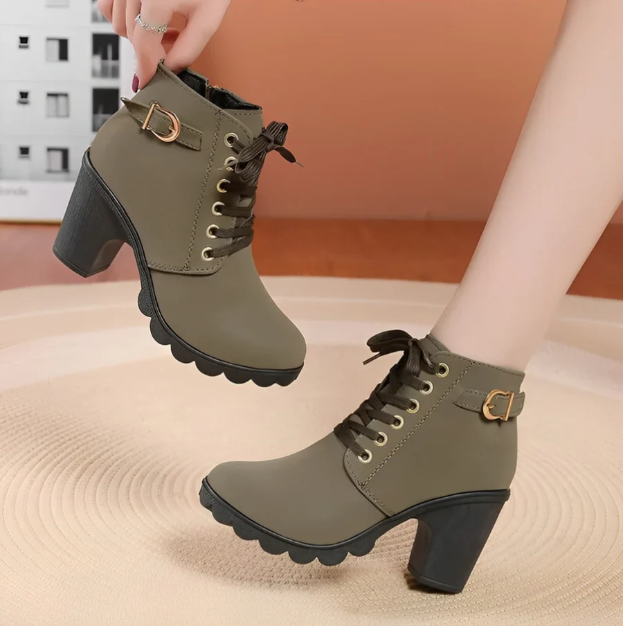 Damen Schnürstiefeletten mit Absatz und dicker Sohle – Yeda