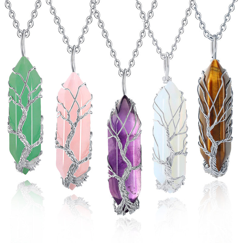 Stilvolle Kristall- und Lebensbaum-Edelsteinkette – Elara