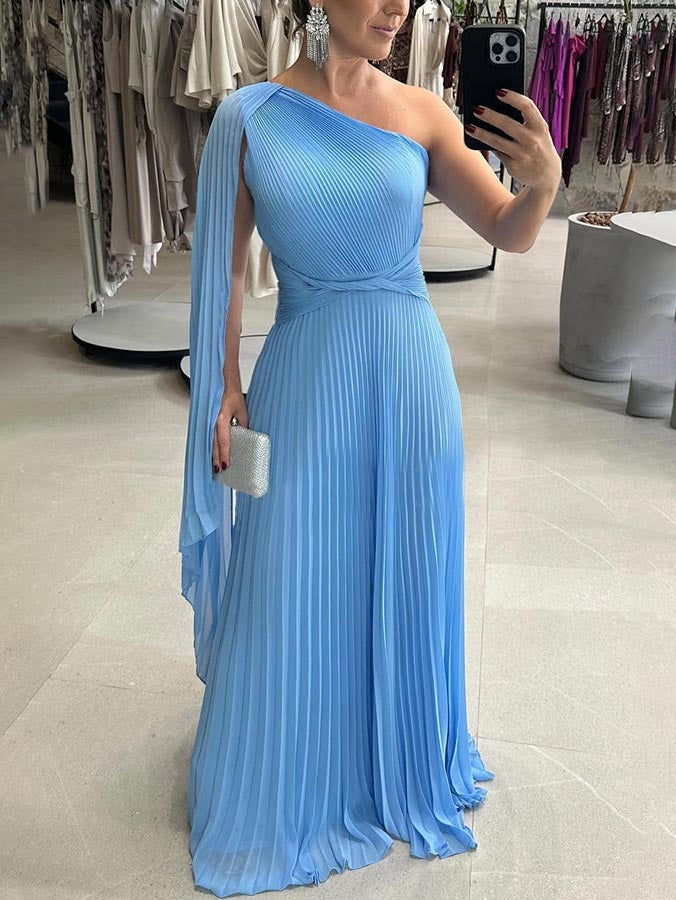 Trendy Ein-Schulter Maxikleid mit Plisseefalten – Mirella