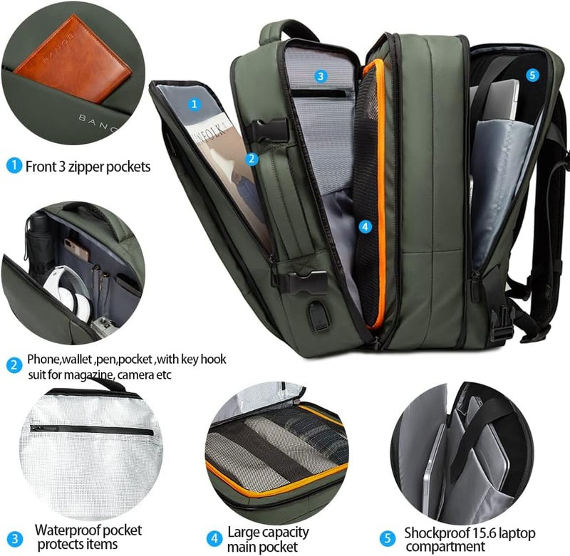 Erweiterbarer 26–45L Wasserdichter Reiserucksack mit Laptopfach & Duffle-Option