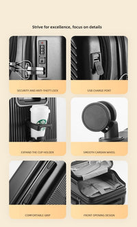 Hartschalen-Handgepäck mit Becherhalter, USB-Anschluss und TSA-Schloss