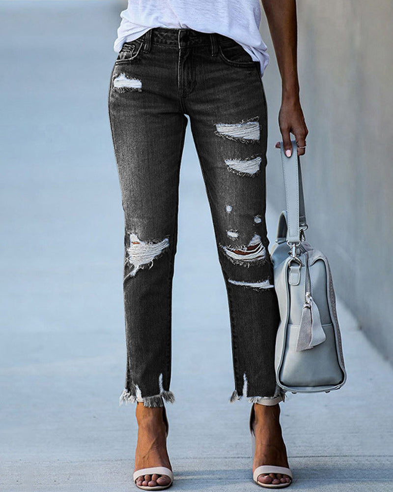 Damen-Slim-Fit-Jeans mit Rissen – Liora