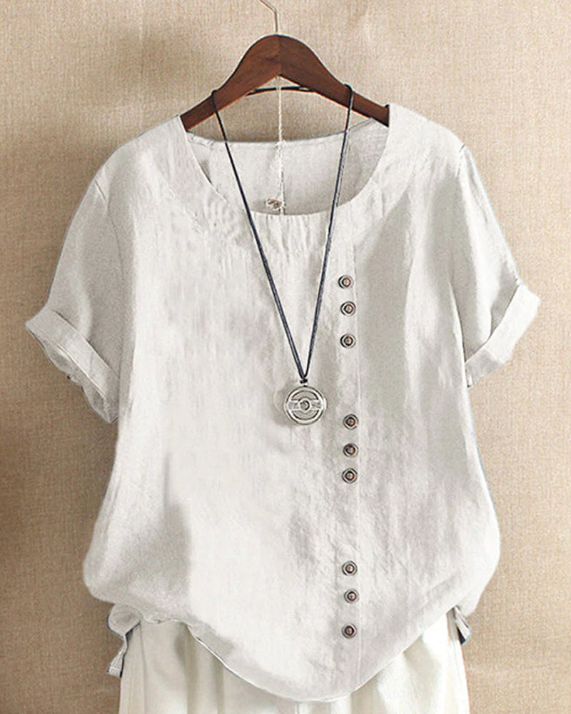 Classic solid color T-shirt with short sleeves and round neckline - Emma