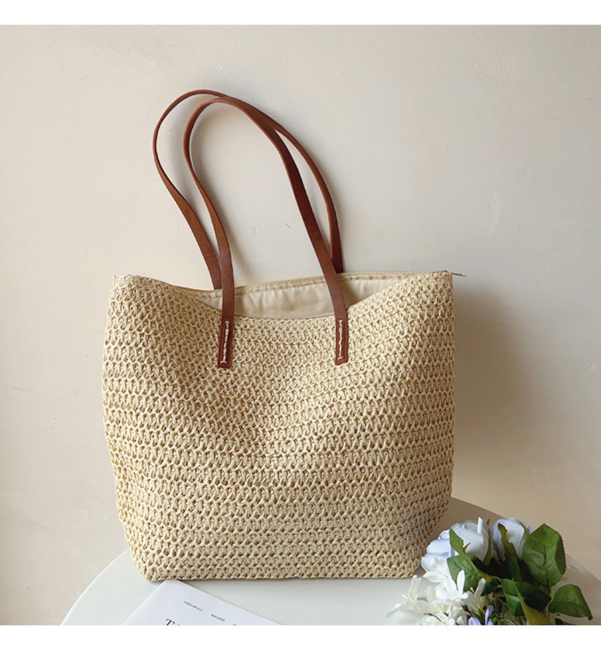 Geflochtene Korbtasche mit Lederhenkeln – SummerBreeze Tote