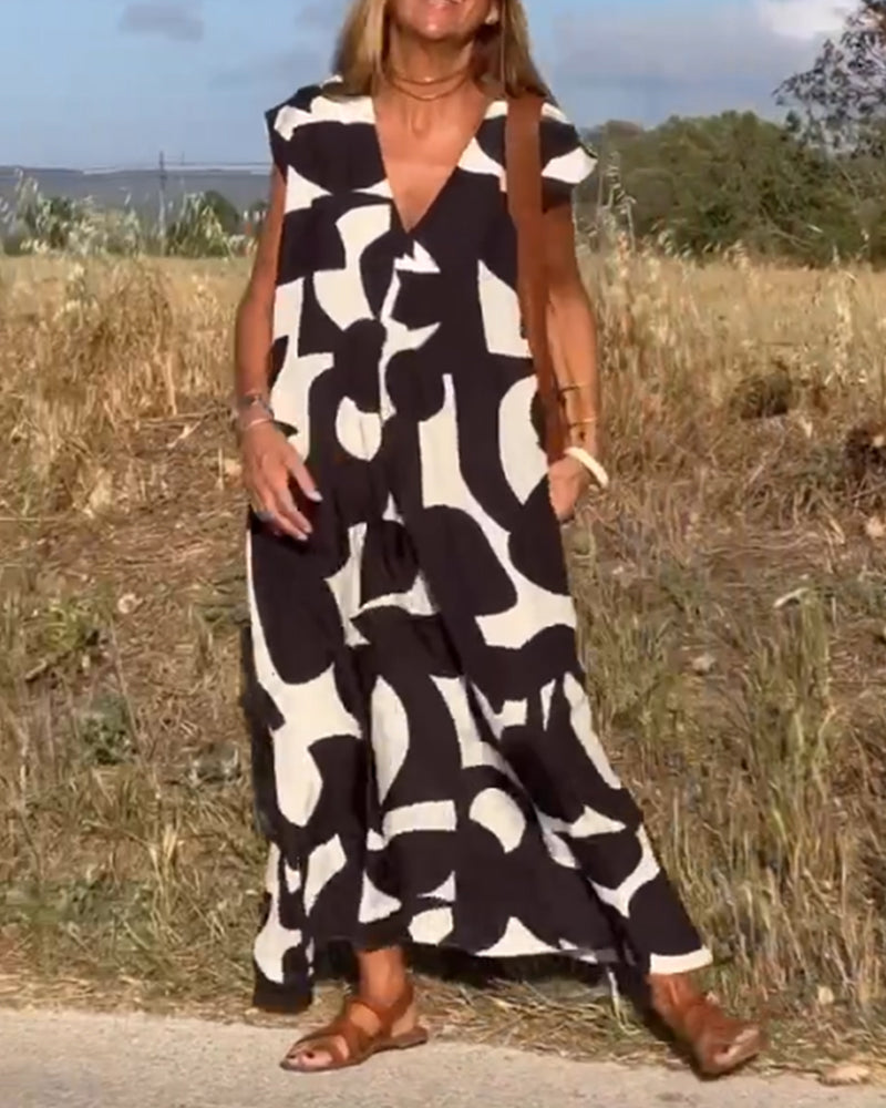 V-neck Maxi Dress with Print - Bella