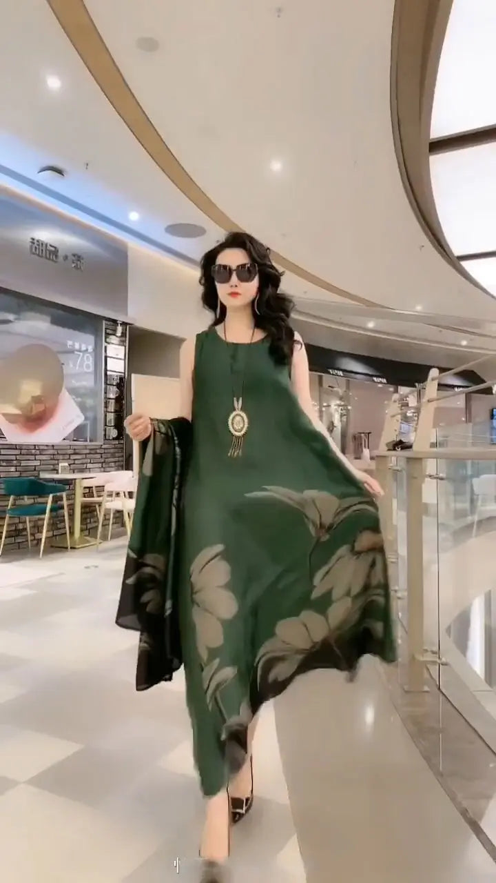 Damen Maxikleid mit geradem Schnitt und langen Ärmeln – Yara