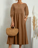 Damen Midikleid mit Rundhalsausschnitt & Laternenärmeln – Selina