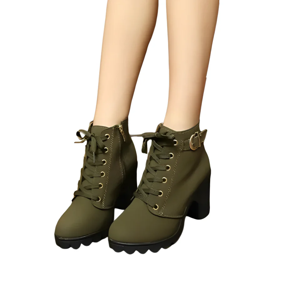 Damen Schnürstiefeletten mit Absatz und dicker Sohle – Yeda