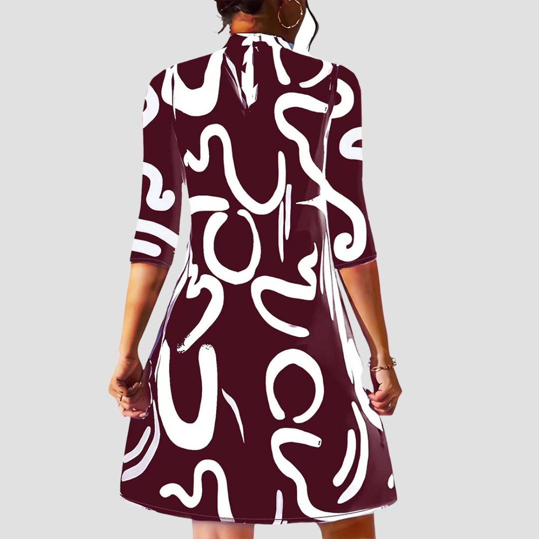 Damen Minikleid mit langen Ärmeln & Rundhalsausschnitt – Elanora