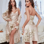 Zweiteiliges Satin-Nachthemd & Kimono-mit Blumenprint – Noelle