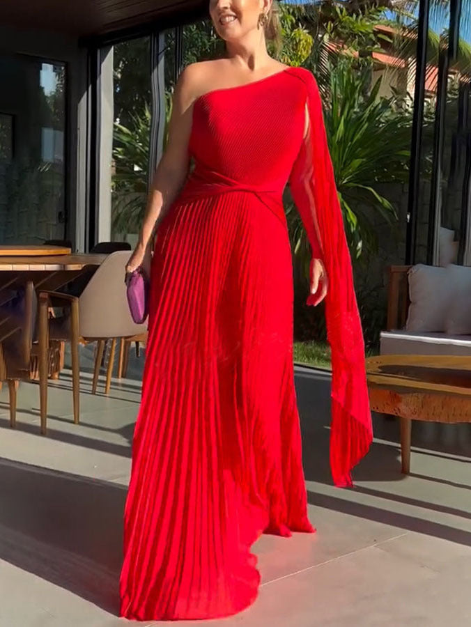 Trendy Ein-Schulter Maxikleid mit Plisseefalten – Mirella