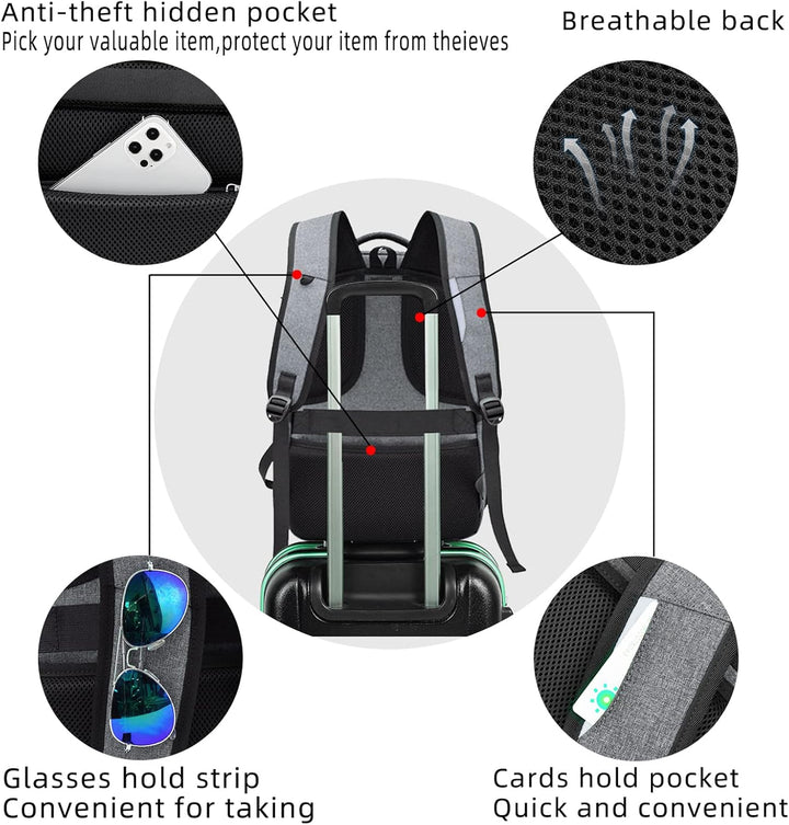 Wasserdichter Reise-Laptoprucksack mit USB-Anschluss und organisierter Aufbewahrung