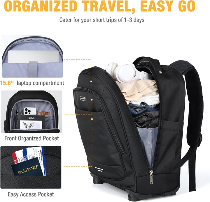 30L Rollrucksack für Laptops mit 4 Spinner-Rädern und wasserabweisendem Design