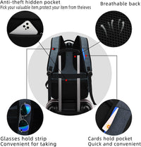 Wasserdichter Reise-Laptoprucksack mit USB-Anschluss und organisierter Aufbewahrung