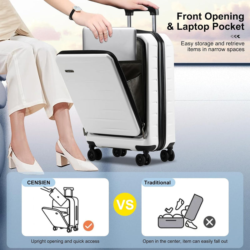 Erweiterbarer Hartschalenkoffer mit Frontfach und TSA-Schloss