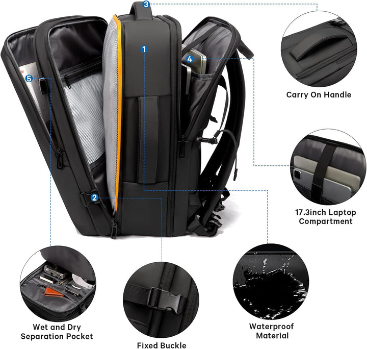 Erweiterbarer 26–45L Wasserdichter Reiserucksack mit Laptopfach & Duffle-Option