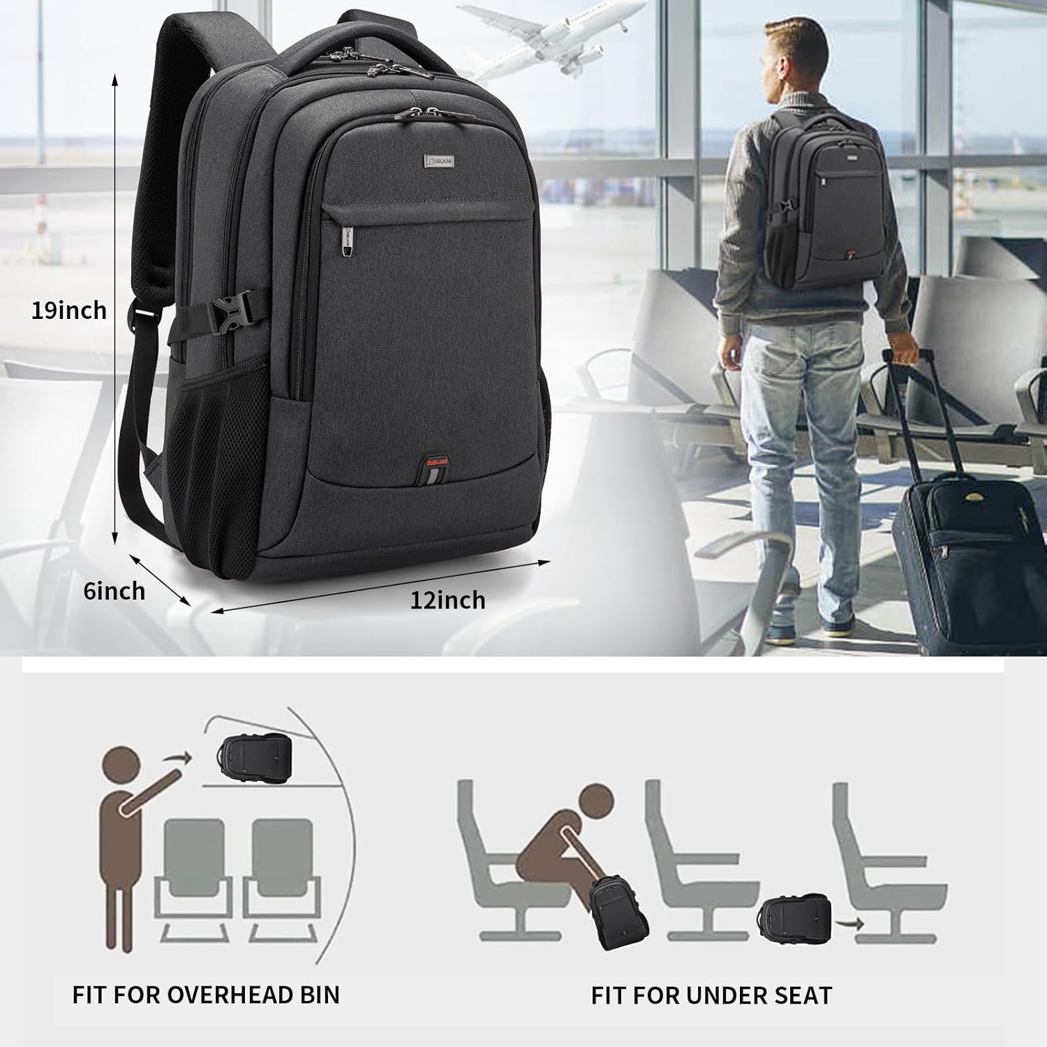 Wasserdichter Reise-Laptoprucksack mit USB-Anschluss und organisierter Aufbewahrung