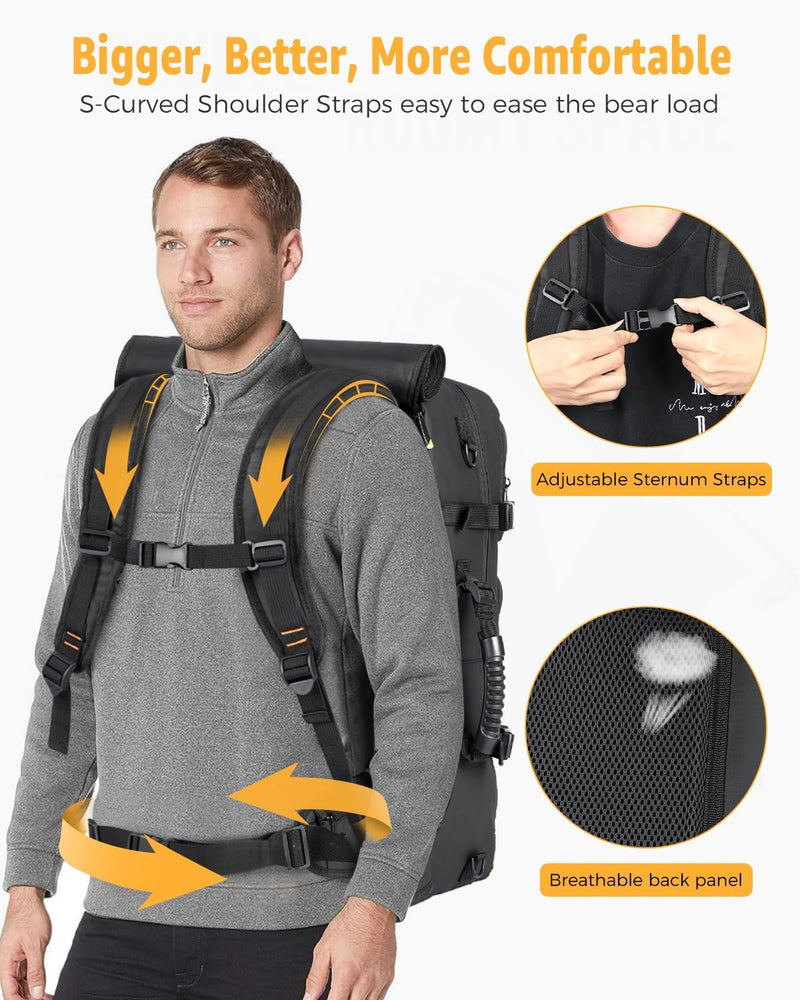 50L Flugzeugzugelassener Reiserucksack mit Schuhfach und umklappbarem Trageriemen